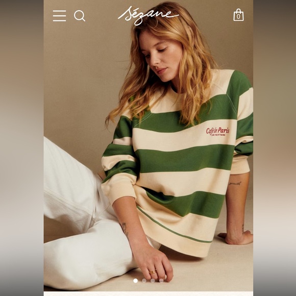 NWT Sezane Green and Cream Striped Sweatshirt - Picture 4 of 8